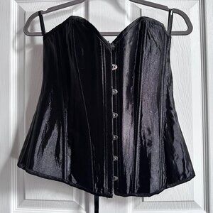 Women's Plus Size 3XL Black Satin Overbust Corset Bustier Goth Lace Up Back